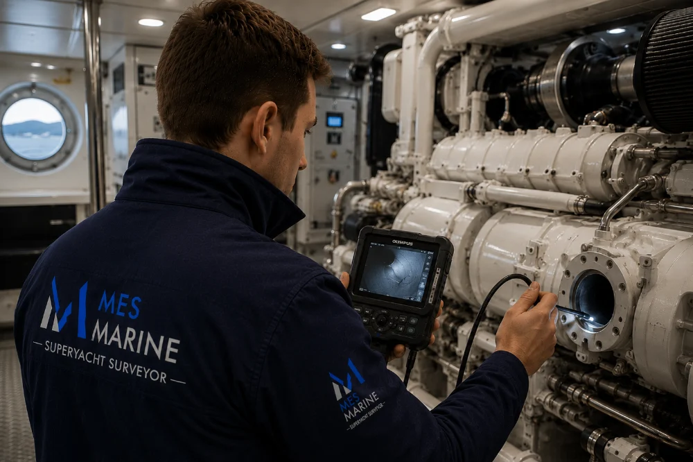 Yacht borescope internal inspection of machinery
