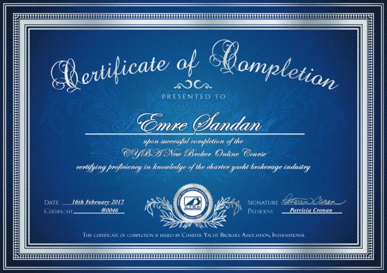 CYBA Certificate of Completion — New Broker Online Course, Emre Şandan