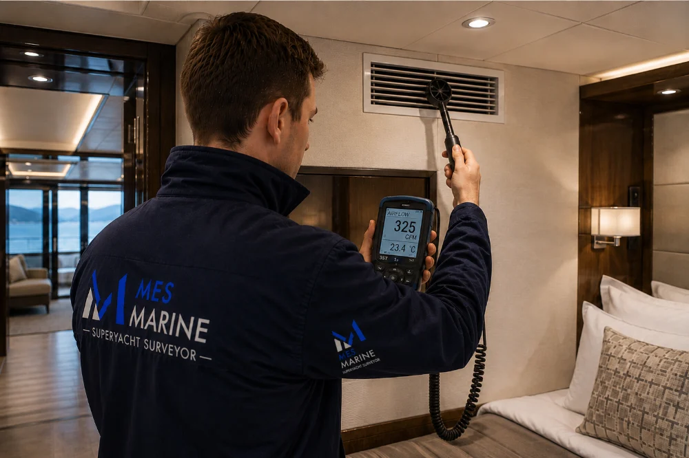 Yacht HVAC airflow performance verification testing