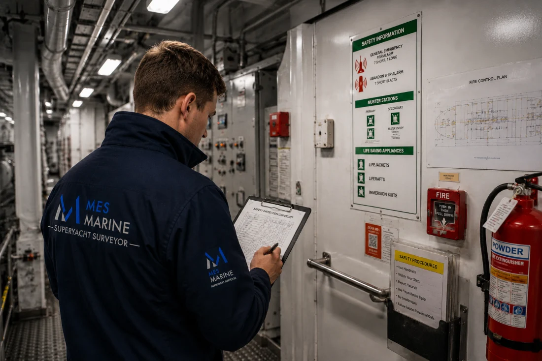 Yacht safety equipment and compliance inspection