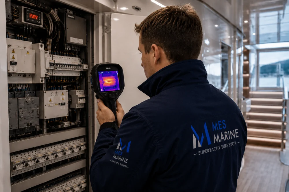 Thermal imaging yacht inspection with infrared camera