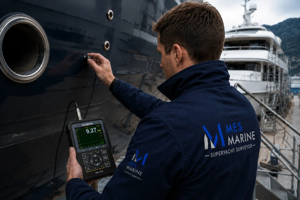 Yacht ultrasonic thickness survey gauge measurement